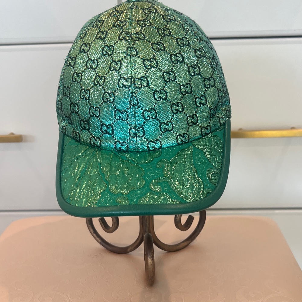 Gucci Metallic Green Monogram Baseball Cap - Picture 2 of 8